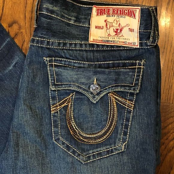 TRUE RELIGION RAINBOW BILLY Mens Relaxed Boot Leg Denim Jeans 42x33 - Picture 2 of 8